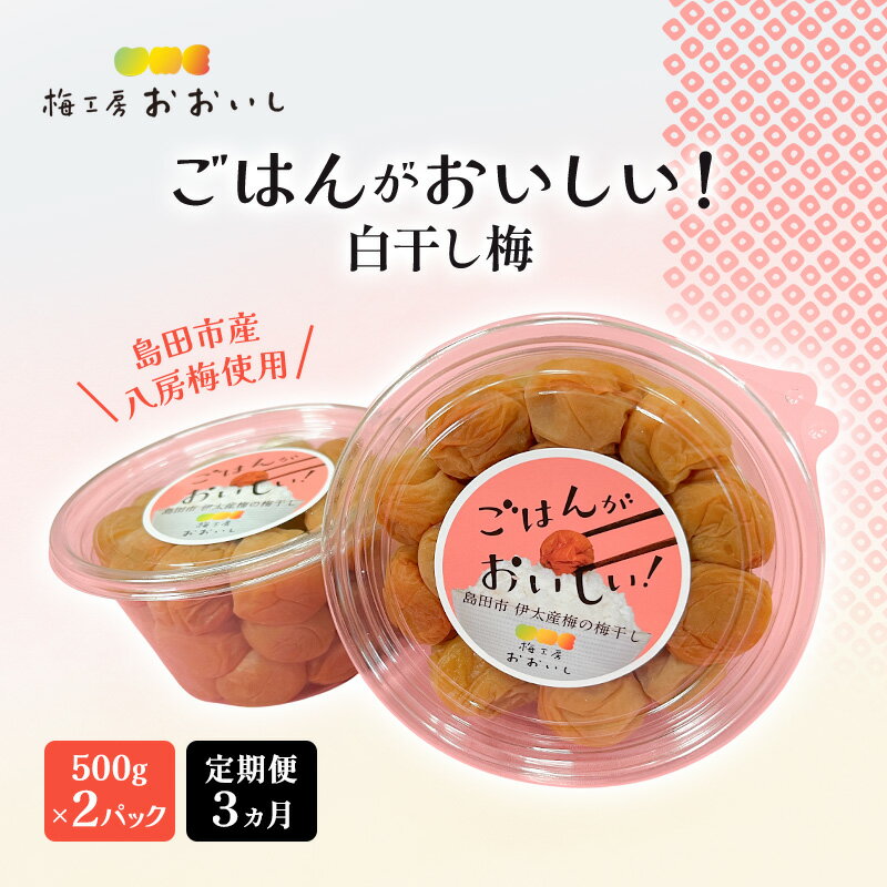 [定期便3ヶ月]八房梅使用 ごはんがおいしい!白干し梅 500g×2パック 梅干し うめぼし 白干し 塩漬け おにぎり 弁当 島田市 静岡県