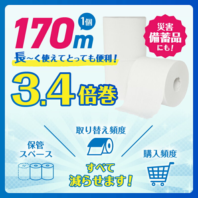 【ふるさと納税】 トイレットペーパー 48ロール(6R×8パック) シングル 芯なし 無香料 ホワイト 長巻き 170m 再生紙100％ 備蓄 防災 生活必需品 日用品 消耗品 生活用品 富士市 [sf002-388]
