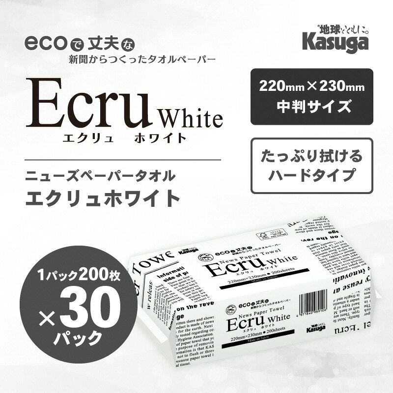 【ふるさと納税】 ペーパータオル エクリュ ホワイト 中判 200枚 × 30個 しっかり拭ける 吸水力 エンボス加工 手拭き 破れにくい 使いやすい ハードタイプ 再生紙 リサイクル 日用品 生活用品 消耗品 使い捨て 富士市 [sf023-012]