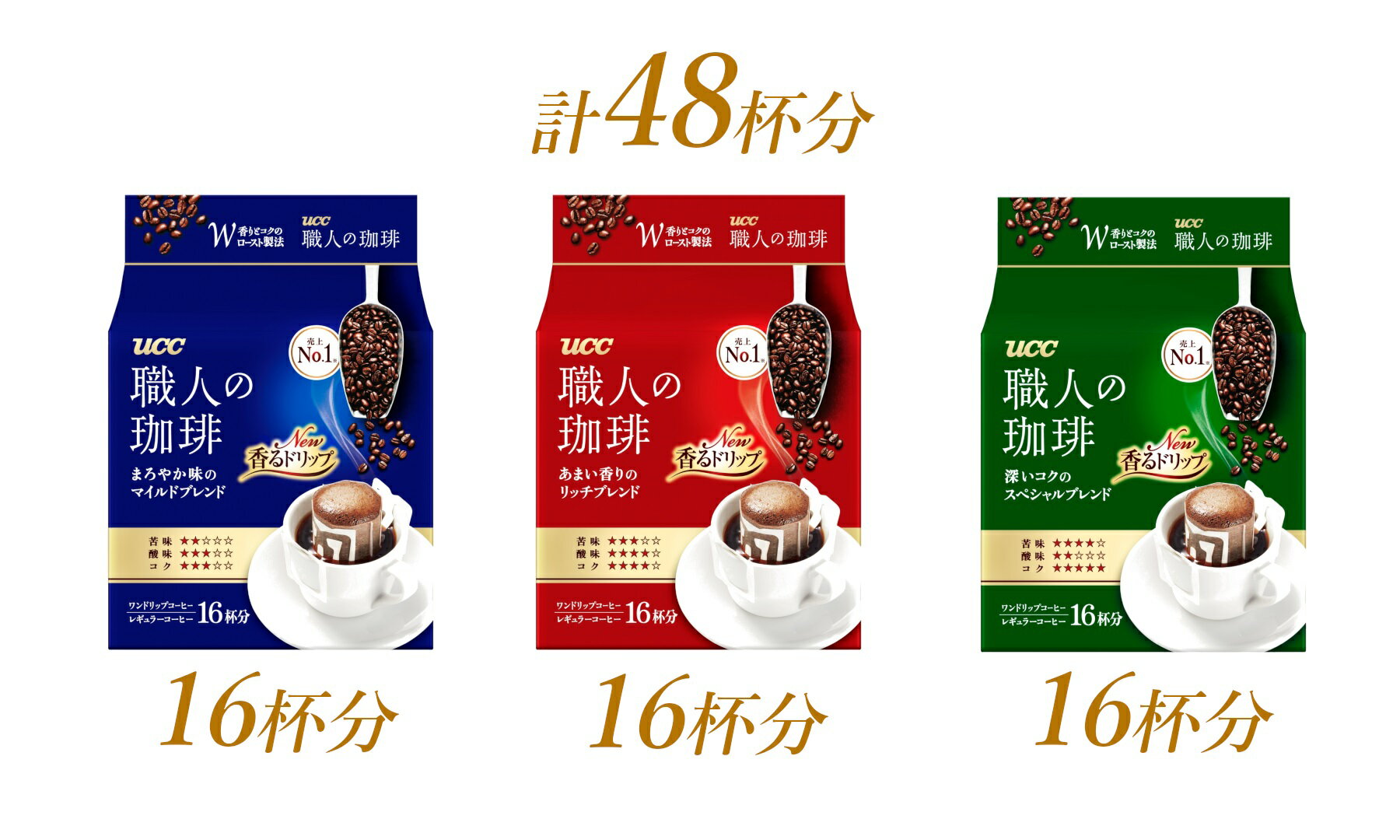 UCC 職人の珈琲 ドリップコーヒー 3種飲み比べ 48杯分