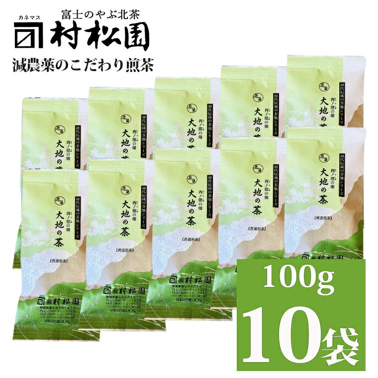 静岡茶 【ふるさと納税】「大地の茶」 1kg (100g×10袋) お茶 お茶の葉 日本茶 緑茶 茶葉 セット 富士山麓 コク 中蒸し製法 こだわり 美味しい 銘茶 煎茶 ギフト プレゼント 飲み物 富士のやぶ北茶 静岡茶 お茶葉 老舗 村松園 富士市 (a1028)