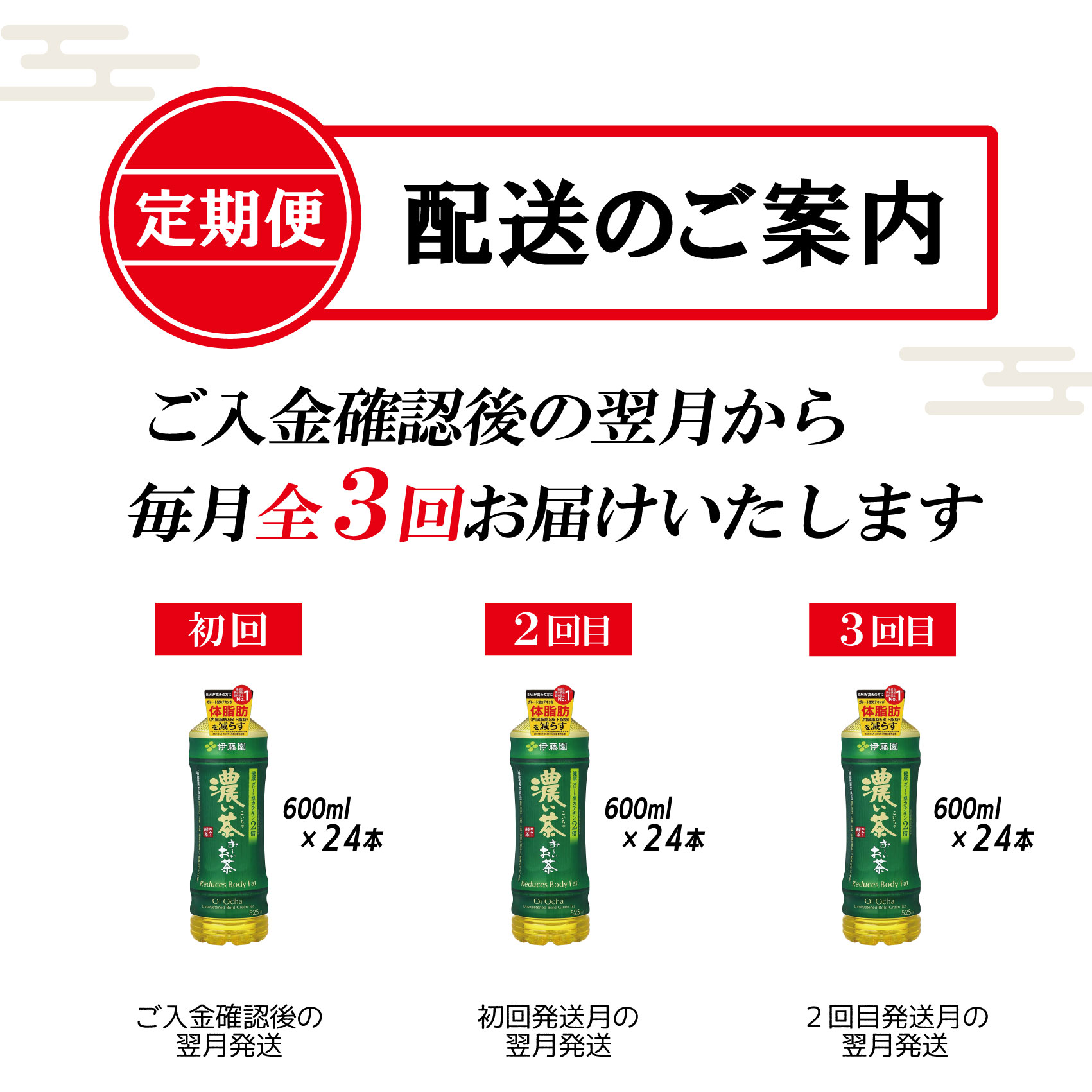 【ふるさと納税】［定期便3回］伊藤園 お～いお茶 濃い茶 600ml×24本 PET 送料無料 おーいお茶 全3回 ペットボトル ケース セット 備蓄（1909）