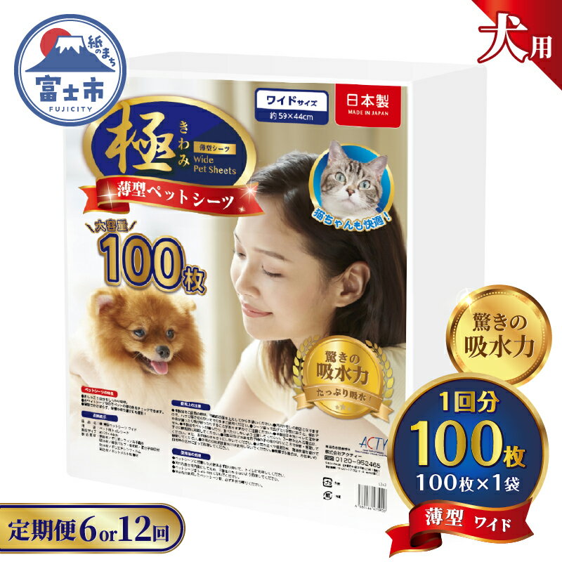定期便 選べる回数 6回/12回 ペットシーツ [極]シリーズ 薄型ワイド 100枚 ペット用 犬用 猫用 トイレシーツ 日用品 ペット用品 防災 備蓄 消耗品 ドッグ キャット わんちゃん ねこちゃん 静岡県 富士市 [sf077-139] [sf077-140]