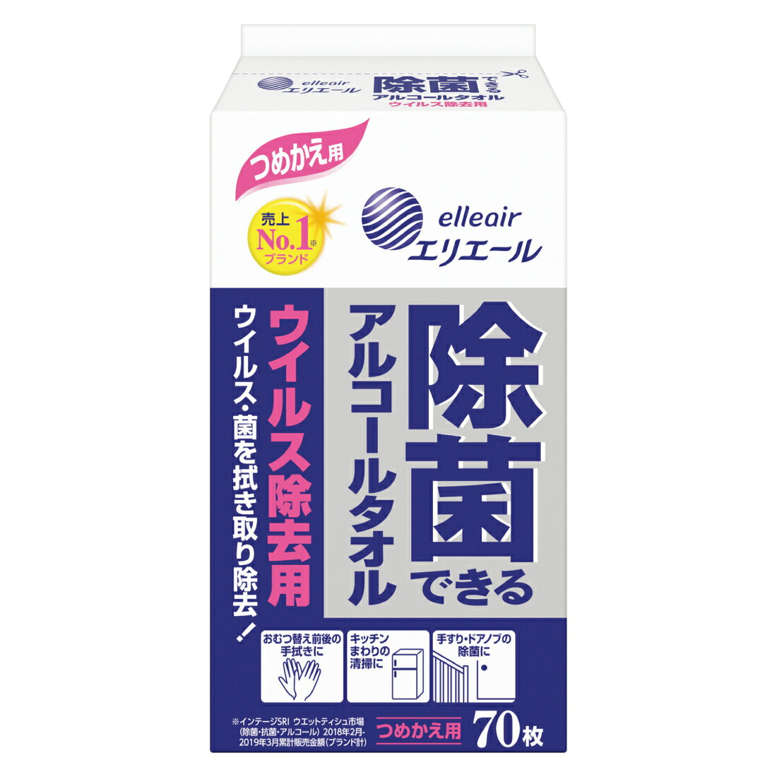 【ふるさと納税】エリエール 除菌できるアルコールタオル ウイルス除去用 つめかえ用 70枚×24パック 日用品 送料無料 大王製紙 静岡県 富士市(b1569)