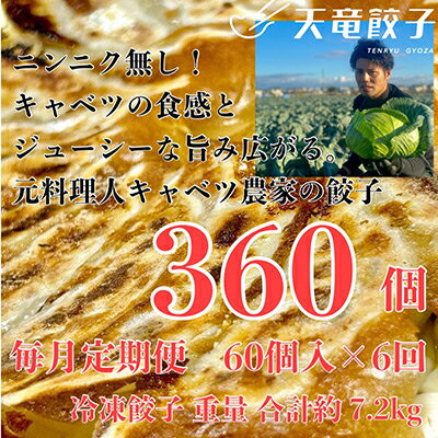 7位! 口コミ数「0件」評価「0」【毎月定期便】【ニンニク不使用】天竜餃子 60個が毎月届く!いつでも手軽に美味しい冷凍生餃子全6回【配送不可地域：離島】【4007862】