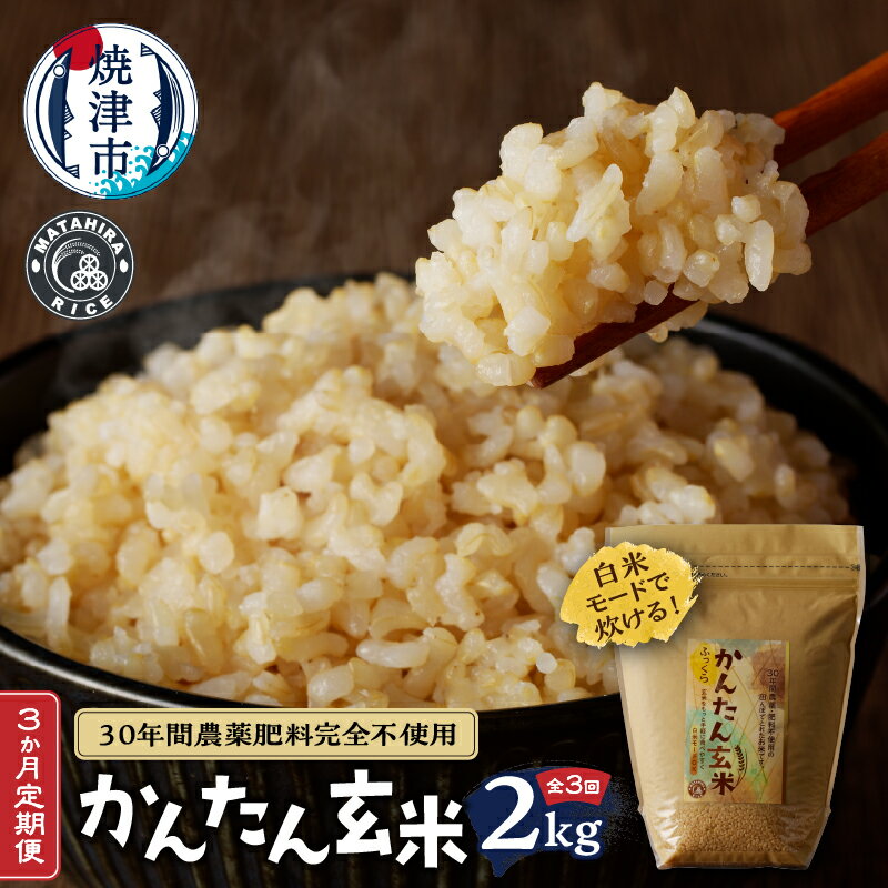 【ふるさと納税】 定期便 3回 玄米 お米 ごはん 無農薬 肥料不使用 2kg×3回 かんたん玄米 焼津 a54-002