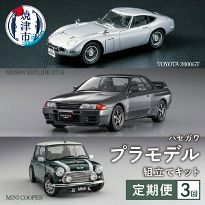 【ふるさと納税】 定期便 3回 プラモデル ハセガワ キット 組立て 1:24スケール トヨタ2000GT スカイラインGT-R ミニクーパー1.3i 焼津 インテリア 雑貨 a30-274