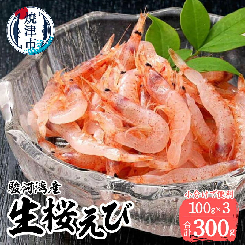 製品仕様 名称 生桜えび 100g×3パック(a10-1022) お礼品内容 生桜えび：100g×3パック 産地 【産地】焼津市内【製造】焼津市内 天然・養殖 天然：桜えび 期限表示 [賞味期限]製造日より冷凍(-18℃)で120日、解凍後冷蔵(10℃以下)で1日 アレルギー 28品目中：えび 原材料 桜えび 申込期日 通年 発送方法 冷凍 お礼品説明 海の宝石と呼ばれている駿河湾産100%の生桜えびです。水揚げされた桜えびを急速冷凍しました。解凍後、わさび醤油で生のまま召し上がれます。解凍方法は自然解凍で召し上がれます。もちろん桜えびのかき揚げ等にも使用できますので、お好みの調理方法で駿河湾産の桜えびを堪能して下さい。 注意事項・その他 製造者 提供：株式会社ニッコーサービス（焼津市八楠4-13-7焼津さかなセンター内） ・ふるさと納税よくある質問はこちら ・寄附申込みのキャンセル、返礼品の変更・返品はできません。あらかじめご了承ください。&nbsp;