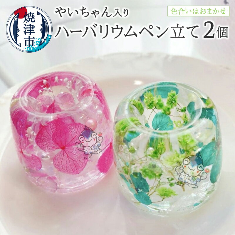 【ふるさと納税】 ペン立て ハーバリウム 2つ セット 焼津 ゆるキャラ やいちゃん 花 色はおまかせ a10..