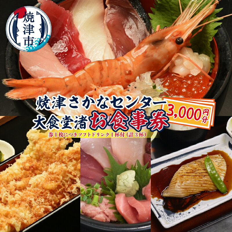 チケット お食事券 クーポン さかなセンター 大食堂渚 ソフトドリンク付き 焼津 1,000円×3枚