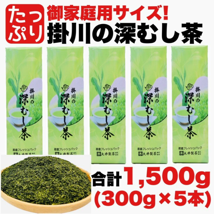 【ふるさと納税】新茶 受付あり お茶 緑茶 御家庭用サイズ掛川深蒸し茶 300g×5本・大井製茶〔 煎茶 茶葉 静岡 掛川茶〕のサムネイル