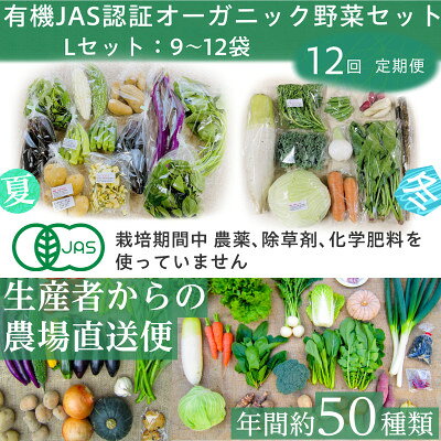 【ふるさと納税】【毎月定期便】有機野菜　Lセット　オーガニック 野菜セット　有機JAS認証　しあわせ野菜畑　全12回【配送不可地域：離島・北海道・沖縄県・四国・九州】【4013497】