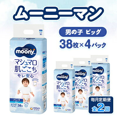 【ふるさと納税】【毎月定期便】ムーニーマン マシュマロ肌ごこちモレ安心 男の子 ビッグ 38枚×4パック全2回【配送不可地域:離島・沖縄県】【4075528】