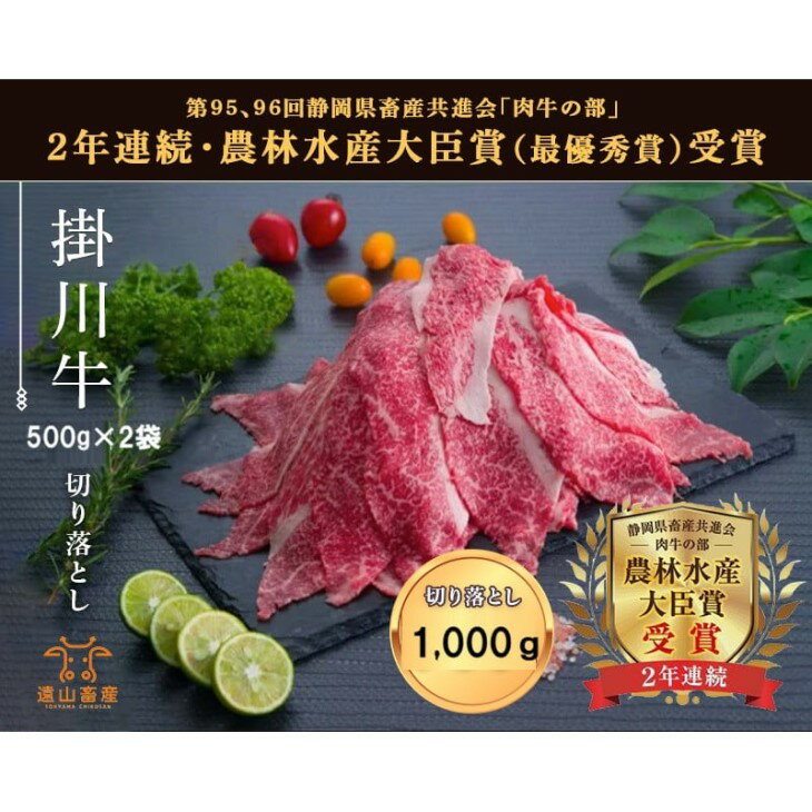 【ふるさと納税】牛肉 掛川牛 「 和牛 」切り落とし 1000g（500g×2パック）〔 肉 にく 国産 黒毛 小分け 静岡 掛川 遠山畜産 〕のサムネイル