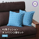 【ふるさと納税】 クッション 正方形 2個 45cm ブルー 青 紺 刺繍 北欧 中身 付き ソファ 家具 インテリア くつろぎ 日用品 秋山木工 mina p...