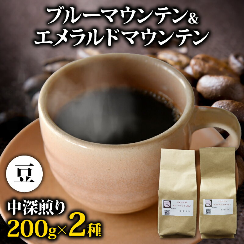 コーヒー豆 400g ブルーマウンテン エメラルドマウンテン 各200gセット メール便でお届け コーヒー 高級 美味しい 鮮度 新鮮 自家焙煎 珈琲 藤枝市 静岡県