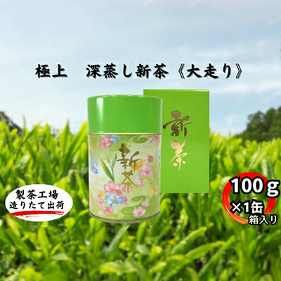 極上　深蒸し新茶《大走り》箱入（100g×1缶）　【お茶・緑茶】　お届け：2024年4月下旬～2024年10月中旬