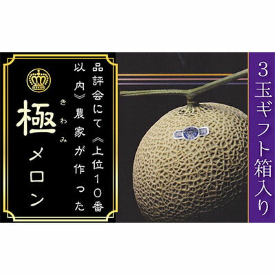 【ふるさと納税】数量限定！『クラウンメロン 山等級 ”極みメロン” 3玉』 ギフト箱入 人気 厳選 ギフト 贈り物 デザート グルメ 果物 袋井市　【果物類・メロン青肉・クラウンメロン・メロン・フルーツ】