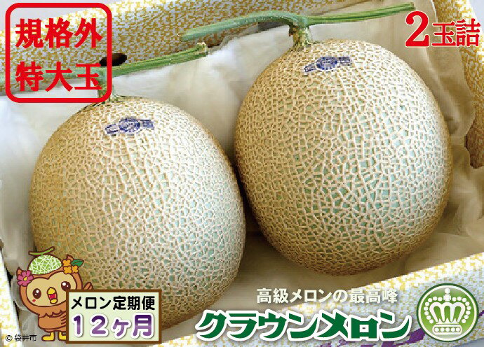 【ふるさと納税】【12ヶ月定期便】クラウンメロン　規格外特大玉（約1.7kg）2玉入　【定期便・果物類・メロン青肉・クラウン・大玉・特大】