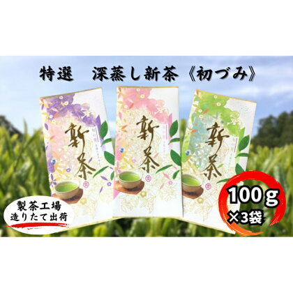 【2024年5月初旬より順次発送】特選　深蒸し新茶《初づみ》（100g×3袋）　【 飲料類 飲み物 お茶 緑茶 日本茶 深蒸し茶 上品な甘み 若葉の旨み 】　お届け：2024年5月上旬～2024年10月上旬まで