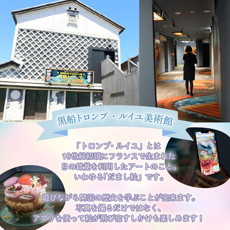 【ふるさと納税】 下田開国博物館 黒船トロンプ・ルイユ美術館 共通セット券 大人2名 歴史 学習 資料館 黒船 開国 日本史 世界史 展示 旅行 写真 子供連れ 博物館 美術館 だまし絵 ARトリックアート 豆州庵 体験型返礼品 下田 伊豆 静岡県 f222194-shimoda-10000746 静岡県下田市 サンプル画像2