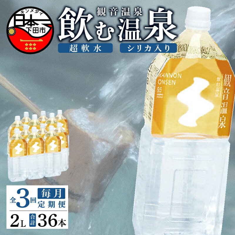 【ふるさと納税】 定期便 3ヶ月 毎月 温泉水 飲む温泉水 水 2L 6本 2ケース 12本 超軟水 美容 健康 料理 シリカ 飲むシリカ ミネラル 保存水 モンドセレクション最高金賞 静岡 伊豆 下田市 観音温泉 送料無料