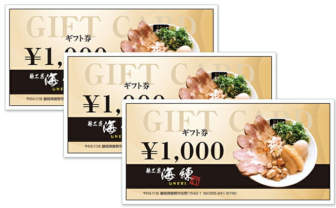 【ふるさと納税】【麺工房 海練】お食事ギフト券3枚 お食事券 チケット