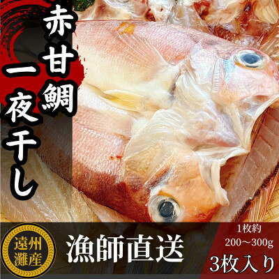 名称 【遠州灘産】漁師直送赤甘鯛の一夜干し3枚 保存方法 冷凍 発送時期 お申込みから2～3週間程度で順次発送 提供元 kiwami水産 配達外のエリア 離島 お礼品の特徴 漁師が厳選した赤甘鯛を、一枚一枚丁寧に仕上げた「赤甘鯛の一夜干し」です。 遠州灘で水揚げされた新鮮な赤甘鯛を、鮮度の良いうちに下処理し、ほどよく塩を効かせて一夜干しに仕上げました。 赤甘鯛は、身がきめ細かく、上品な甘みとふっくらとした食感が特徴の高級魚です。 一夜干しにすることで余分な水分が抜け、赤甘鯛本来の旨みと甘みがより凝縮されます。 焼き上げると皮目は香ばしく、身はふっくら。 ご飯のおかずにはもちろん、日本酒などのお酒のおつまみにもおすすめです。 漁師だからこそ分かる魚の状態を見極め、丁寧に加工してお届けします。 ご家庭で手軽に、遠州灘の海の幸をご堪能ください。 おすすめの食べ方 冷凍状態のままグリルや魚焼き器などで弱火～中火でじっくり焼いてお召し上がりください。 ※焼きすぎると身が硬くなる場合がありますのでご注意ください。 ■お礼品の内容について ・赤甘鯛一夜干し[3枚(200～300g)] 　　原産地:静岡県新居港　遠州灘/製造地:静岡県湖西市/加工地:静岡県湖西市 　　賞味期限:発送日から3ヵ月 ■原材料・成分 赤甘鯛(静岡県遠州灘産)、塩 ・ふるさと納税よくある質問はこちら ・寄附申込みのキャンセル、返礼品の変更・返品はできません。あらかじめご了承ください。 【関連キーワード】 季節のご挨拶に お正月 賀正 新年 新春 初売り 年賀 成人式 成人祝 節分 バレンタイン ひな祭り ホワイトデー 卒業式 卒業祝い 入学祝 お花見 ゴールデンウィーク GW こどもの日 端午の節句 お母さん ママ 母の日 お父さん パパ 父の日 七夕 初盆 お盆 お中元 御中元 中元 お彼岸 残暑御見舞 残暑見舞い 敬老の日 おじいちゃん 祖父 おばあちゃん 祖母 寒中お見舞い クリスマス お歳暮 御歳暮 ギフト プレゼント 贈り物 セット 日常の贈り物に お見舞い 退院祝い 全快祝い 快気祝い 快気内祝い ご挨拶 ごあいさつ 引っ越しご挨拶 引越しご挨拶 お宮参り御祝 合格祝い 進学内祝い 成人式 御成人御祝 卒業記念品 卒業祝い 御卒業御祝 入学祝い 入学内祝い 小学校 中学校 高校 大学 就職祝い 社会人 幼稚園 入園内祝い 御入園御祝 お祝い 御祝い 内祝い 金婚式御祝 銀婚式御祝 御結婚お祝い ご結婚御祝い 御結婚御祝 結婚祝い 結婚内祝い 結婚式 引き出物 引出物 引き菓子 御出産御祝 ご出産御祝い 出産御祝 出産祝い 出産内祝い 御新築祝 新築御祝 新築内祝い 祝御新築 祝御誕生日 バースデー バースデイ バースディ 七五三御祝 753 初節句御祝 節句 昇進祝い 昇格祝い 就任 お供え 法事 供養 法人・企業様に 開店祝い 開店お祝い 開業祝い 周年記念 異動 栄転 転勤 退職 定年退職 挨拶回り 転職 お餞別 贈答品 景品 コンペ 粗品 手土産 寸志 歓迎 新歓 送迎 歓送迎 新年会 二次会 忘年会 記念品 関連キーワード 楽天ふるさと納税 ふるさと納税 ふるさと 39ショップ買いまわり 39ショップ キャンペーン 買いまわり 買い回り 買い周り お買い物マラソン マラソンセール SS 楽天スーパーセール スーパーセール スーパーSALE SS スーパーセール 人気 ランキング コロナ コロナ支援 お試し 贈答 贈答用 国産 年内 送料無料このお礼品は以下の地域にはお届けできません。 ご注意ください。 離島