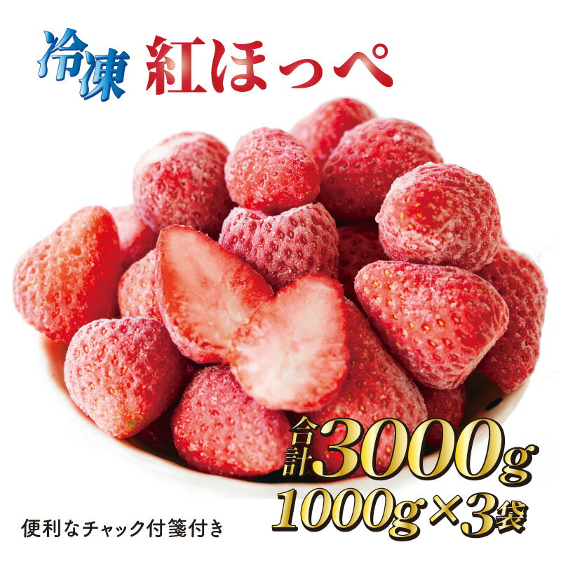 森木農園 冷凍いちご3kg 土にこだわる[濃く甘いちご紅ほっぺ]※1kgチャック付き×3袋 / フルーツ 果物 イチゴ 国産
