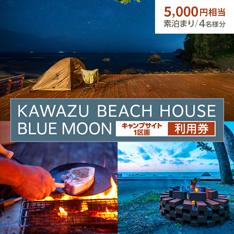 旅行 静岡県 KAWAZU BEACH HOUSE BLUE MOON 宿泊補助券 5000円分 キャンプサイト 1区画 4名様分 素泊まりのみ 施設利用券 チケット 宿泊券 旅行券 宿泊 キャンプ サイト 素泊まり 5000円 静岡 [ 河津町 ]