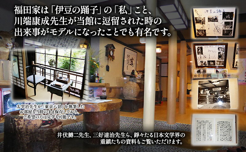 【ふるさと納税】福田家【60,000円】宿泊補助券 湯ヶ野温泉 伊豆の踊子 河津 河津町 静岡 宿泊券 旅館 旅行 観光 温泉 国内旅行 　 旅行 宿泊券 ノーベル文学賞 川端康成 有名 食事 大スター 源泉掛け流し 秘湯