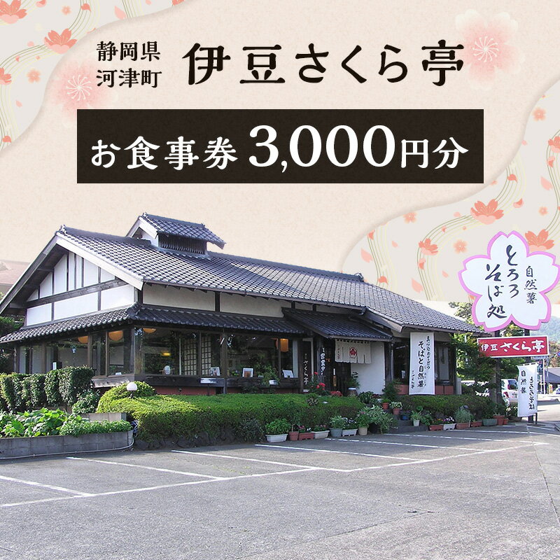伊豆さくら亭 お食事補助券 3,000円分 チケット 食事 補助券 お食事処 蕎麦 石臼挽き二八そば 自然薯 桜エビのかき揚げ 粘り 濃厚な旨味 河津町 静岡県 食事券 静岡