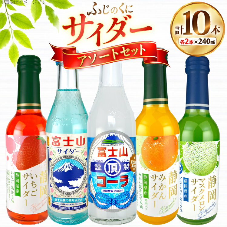サイダー ふじのくにサイダー アソートセット 5種 各2本 計10本 [翔栄通商 静岡県 吉田町 22424704] 炭酸 炭酸飲料 瓶 ソーダ コーラ メロン みかん いちご ご当地サイダー 木村飲料