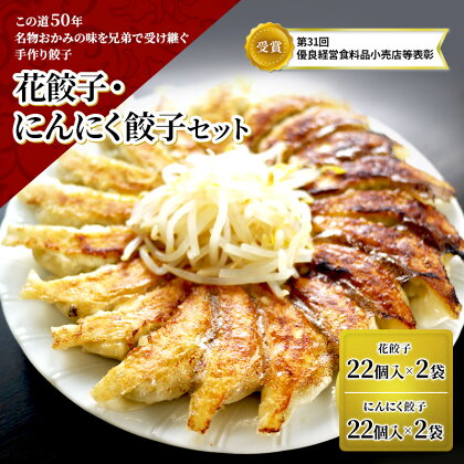 花餃子（22個入×2袋）とにんにく餃子（22個入×2袋）セット　【加工食品・ぎょうざ・餃子・にんにく餃子】