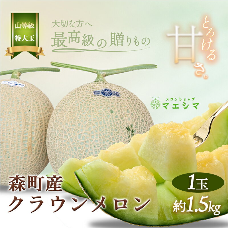 【ふるさと納税】クラウンメロン【上（山等級）】特大玉（1.5kg前後）1玉入り　【果物類・メロン青肉・クラウンメロン・メロン・フルーツ】