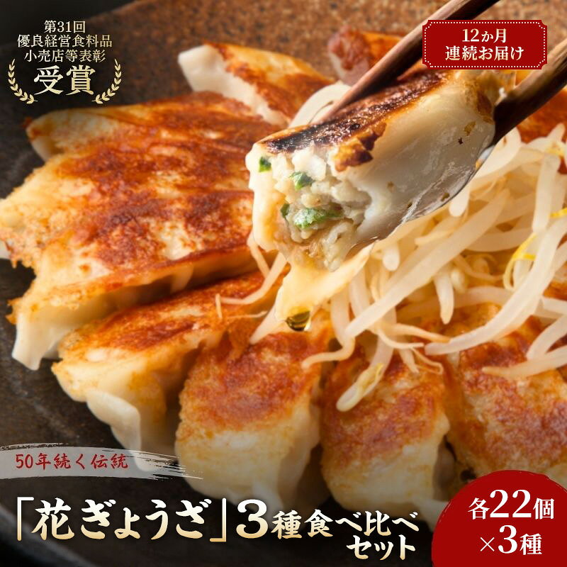 【ふるさと納税】「花ぎょうざ」3種食べ比べセット 66個（各22個×3種）12か月連続お届け 餃子 冷凍餃子 冷凍ギョーザ 手作り餃子 ギョーザ セット 食べ比べ 点心 中華 中華料理 惣菜 簡単調理 加工食品 静岡県 森町