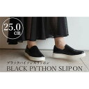 【ふるさと納税】【本革】ブラックパイソンスリッポン(25.0cm) 靴 レザー 超軽量