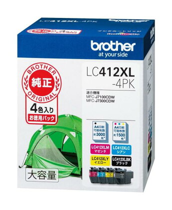 【ブラザー　純正インクカートリッジ　大容量】LC412XL-4PK