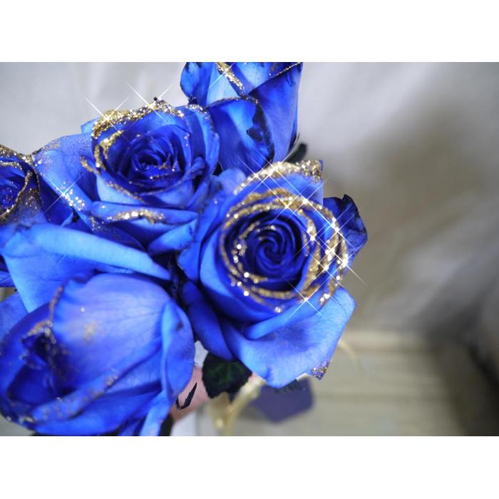【ふるさと納税】青いゴールドラメバラ10本とカスミソウの花束