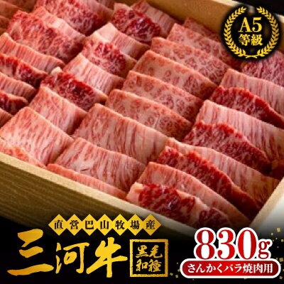 三河牛(黒毛和種)A5等級 さんかくバラ焼肉用 830g [配送不可地域:離島]