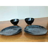 星空夫婦茶碗&6寸変形取皿2枚