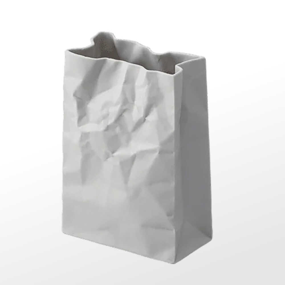 【ふるさと納税】【瀬戸焼】ニュークリンクルスーパーバッグ#4 花器 グレー 【セラミック・ジャパン】 / 花瓶 インテリア ギフト プレゼント / 瀬戸市[BBBC018]