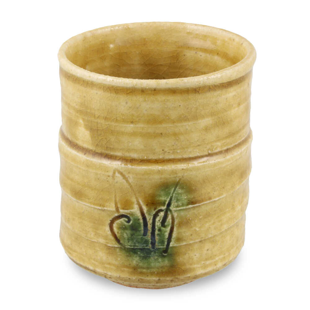 【ふるさと納税】【瀬戸焼】手造り 黄瀬戸草紋長湯呑【山長陶苑】 / 焼き物 やきもの 湯呑[BBBH018]