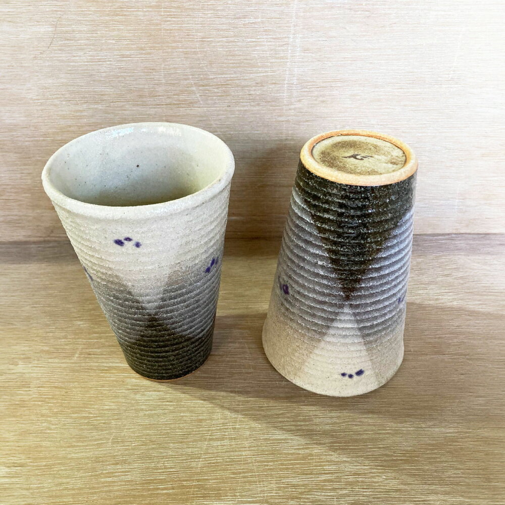 【ふるさと納税】【瀬戸焼】酸化志野釉かけ分け柄　タンブラー　大・大セット【生宝陶苑】/ 湯呑 ビール グラス[BBBW003]