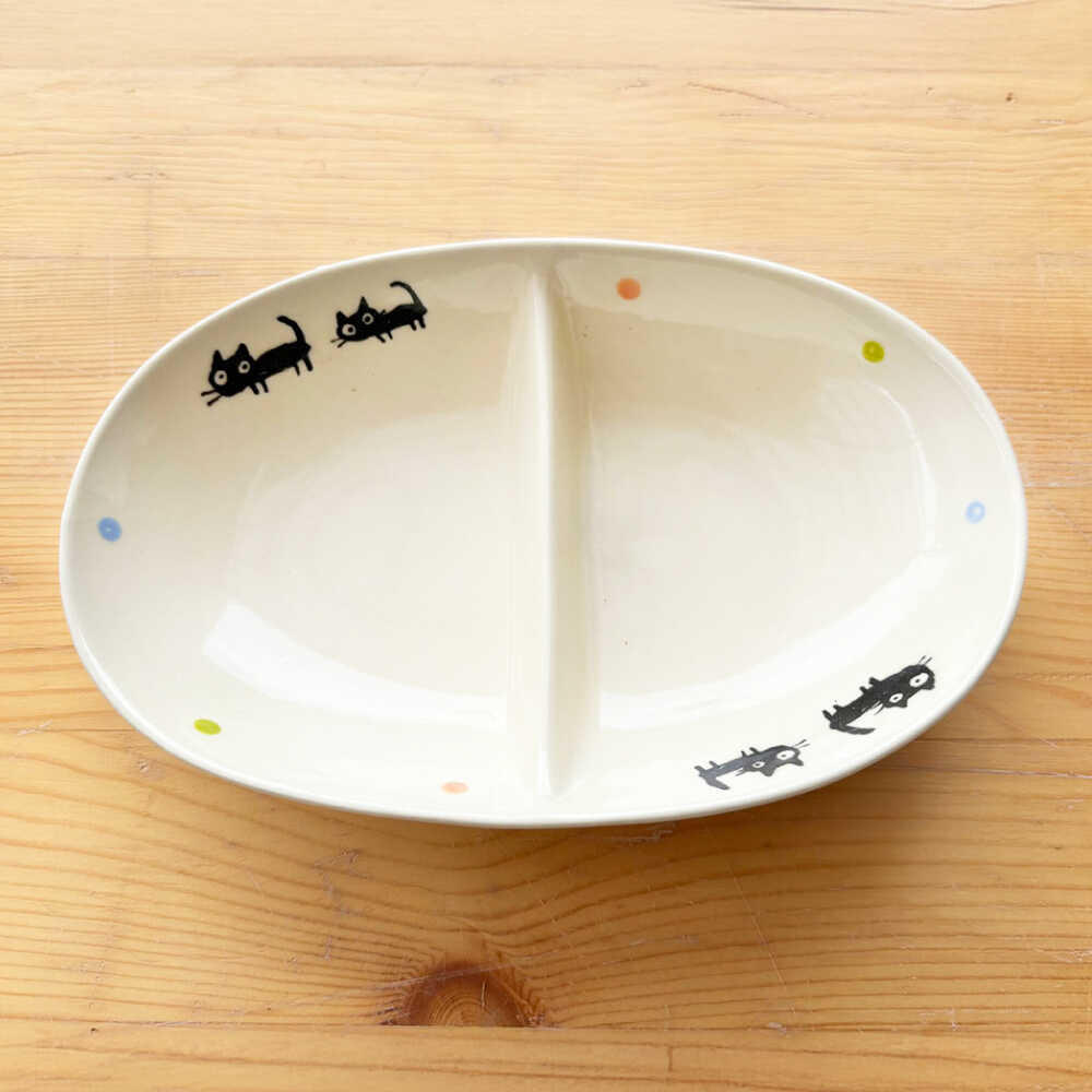 【ふるさと納税】【瀬戸焼】子供用食器5点セット （黒ねこ）贈答品対応【窯元SOUSEN】/食育 子育て ギフト[BBCQ008]