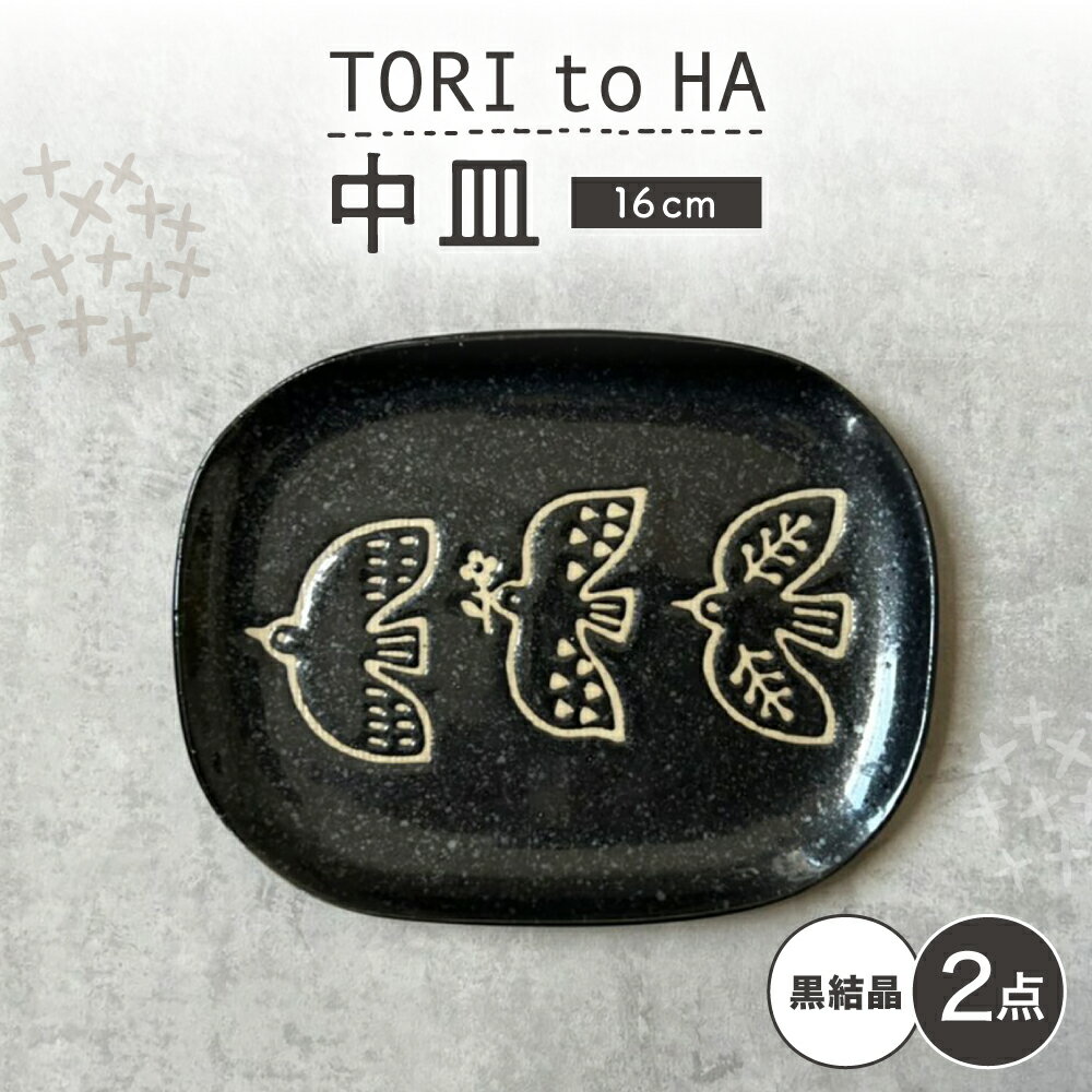 Rakuten - 【ふるさと納税】【瀬戸焼】 TORI to HA 中皿 2枚 (黒結晶) 【カネ三商店】 / 食器 皿 プレート ギフト / 瀬戸市[BBDD054]