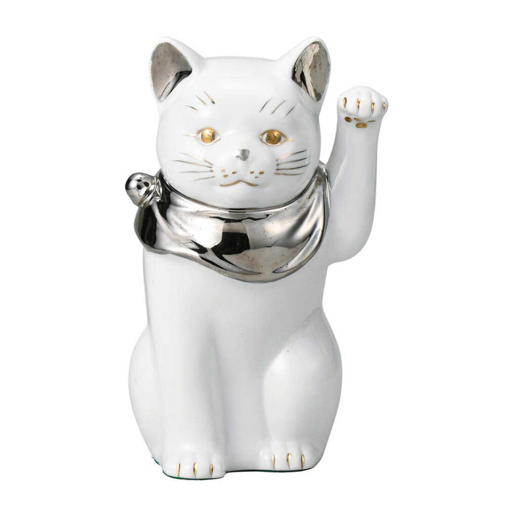 【ふるさと納税】【瀬戸焼】江戸猫(小)プラチナ 左手上げ 19cm 化粧箱入り 【スズカ】 / 招き猫 商売繁盛 幸運[BBDJ002]