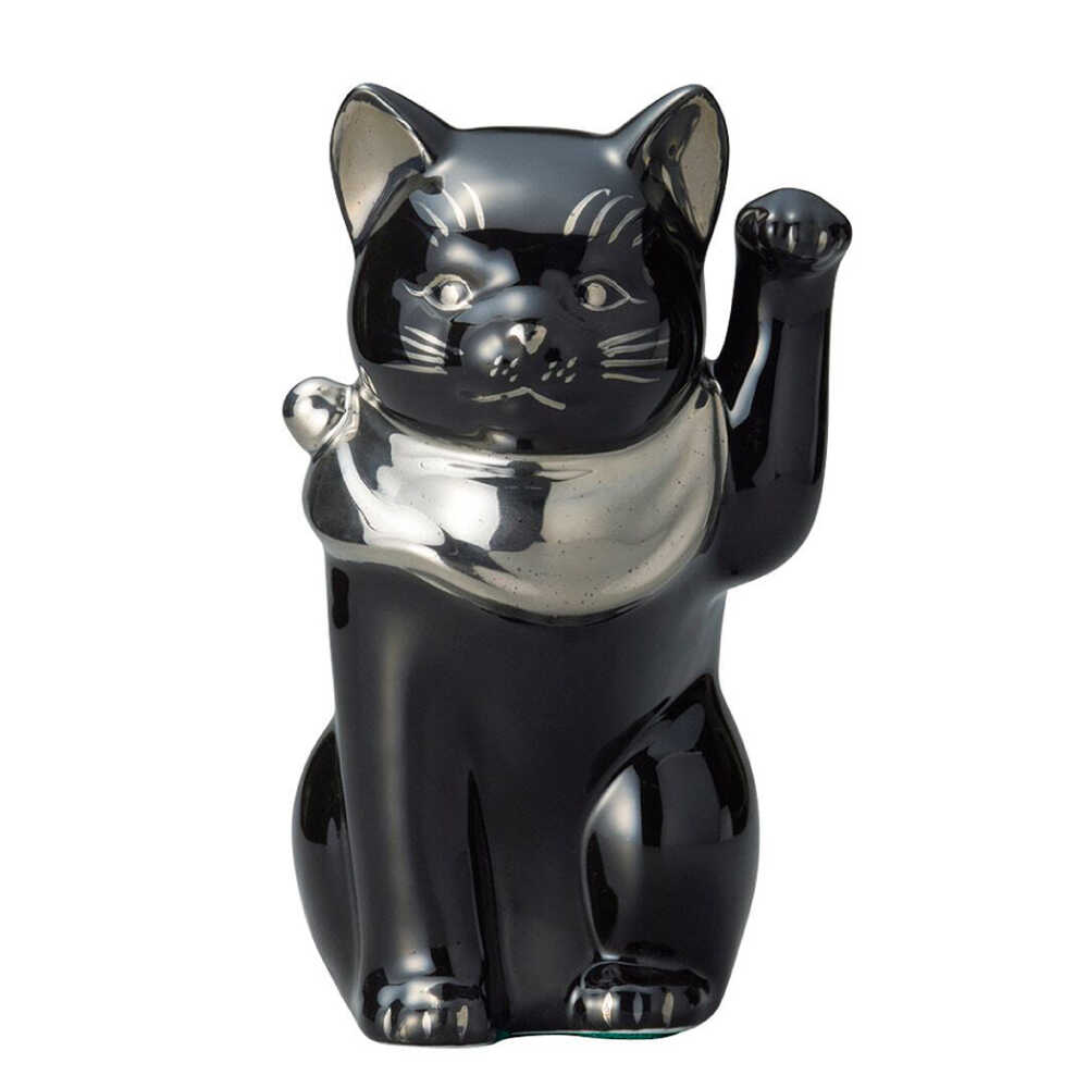 【ふるさと納税】【瀬戸焼】江戸猫ブラック プラチナ 左手上げ 19cm 化粧箱入り 【スズカ】 / 招き猫 商売繁盛 幸運[BBDJ006]