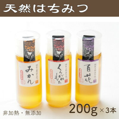 竹内養蜂の蜂蜜3種(みかん・くろがねもち・百花) 各200g プラスチック便利容器