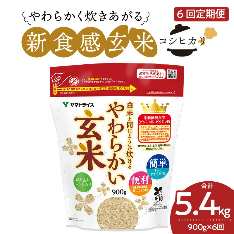 【ふるさと納税】やわらかい玄米 900g　※6回定期便　安心安全なヤマトライス